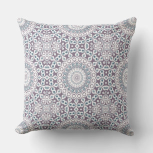 Purple and Blue Geometric Mandala Pattern Throw Pillow