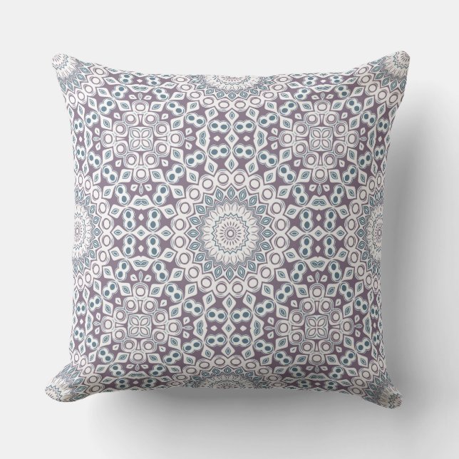 Purple and Blue Geometric Mandala Pattern Throw Pillow (Front)