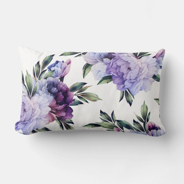 Purple and Blue Giant Peonies Lumbar Pillow (Front)
