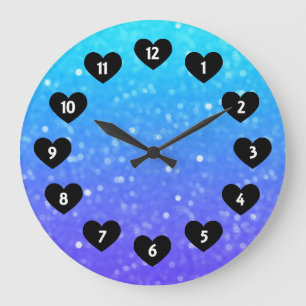 Purple And Blue Glimmer With Heart Wall Clock