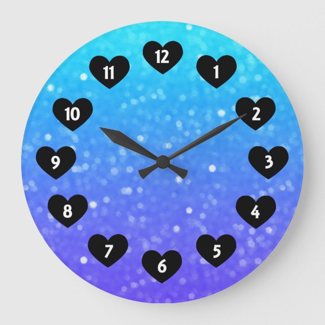 Purple And Blue Glimmer With Heart Wall Clock (Front)
