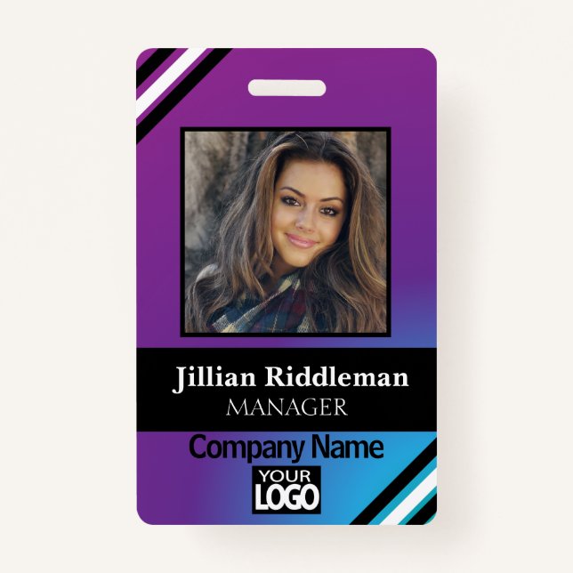 Purple and Blue Gradient Photo and Logo Badge (Front)
