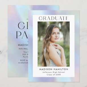 Purple and Blue Holographic Photo Graduation Party Invitation