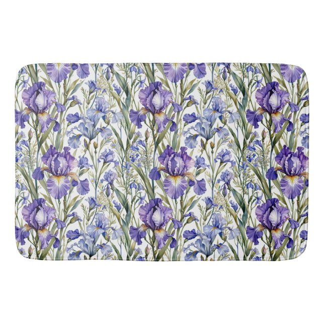 Purple and Blue Iris Bath Mat (Front)