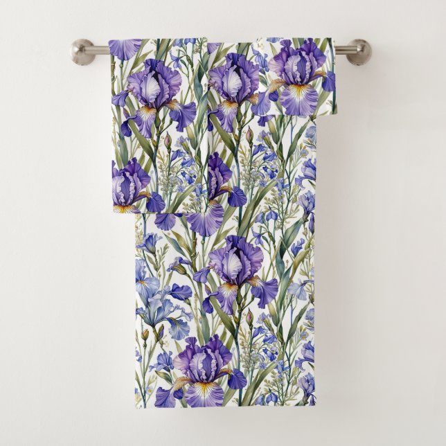 Purple and Blue Iris Bath Towel Set (Insitu)