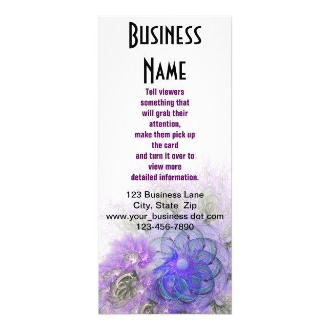 Purple and Blue Lacy Abstract Flower Design Rack Card (Front)