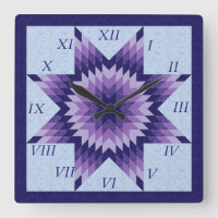 Purple and Blue Lone Star Quilt Design Square Wall