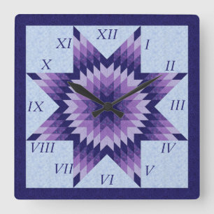 Purple and Blue Lone Star Quilt Design Square Wall Square Wall Clock