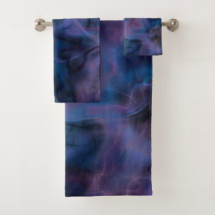 purple and blue Marble abstract Bath Towel Set