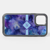 Purple And Blue Marbled Watercolor Monogrammed Otterbox iPhone Case (Back Horizontal)