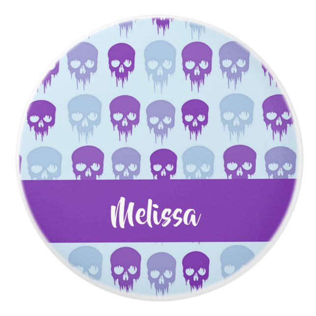 Purple and blue melting skulls pattern ceramic knob (Front)