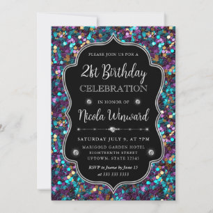 Purple and Blue Mermaid Sequins Frame Birthday Invitation