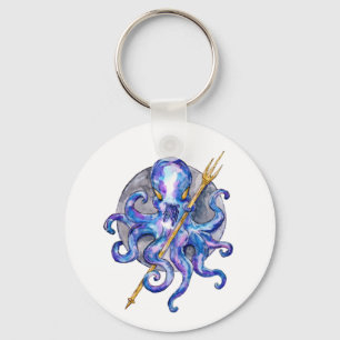 Purple and Blue Octopus with Trident Keychain