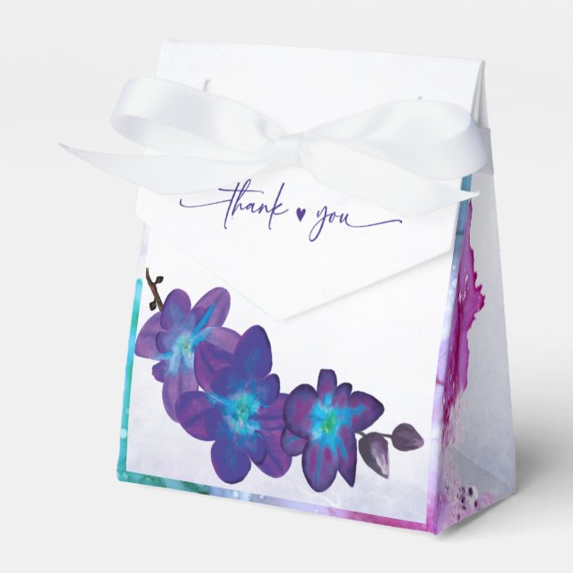 Purple and Blue Orchid Wedding  Favor Box (Front Side)