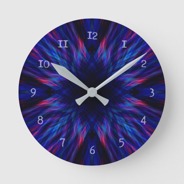 Purple and blue pattern round clock (Front)