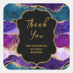 Purple and Blue Peacock Agate Business Thank You Square Sticker