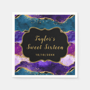 Purple and Blue Peacock Agate Sweet Sixteen Napkin