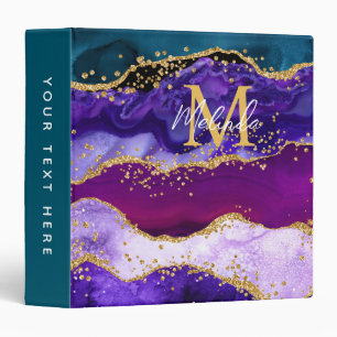 Purple and Blue Peacock Faux Glitter Agate Binder
