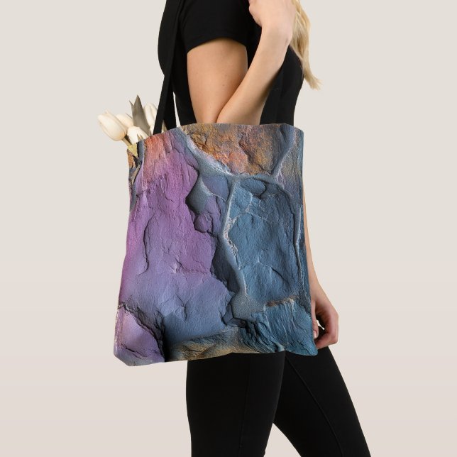 Purple and Blue Rock Pattern Tote Bag (Close Up)