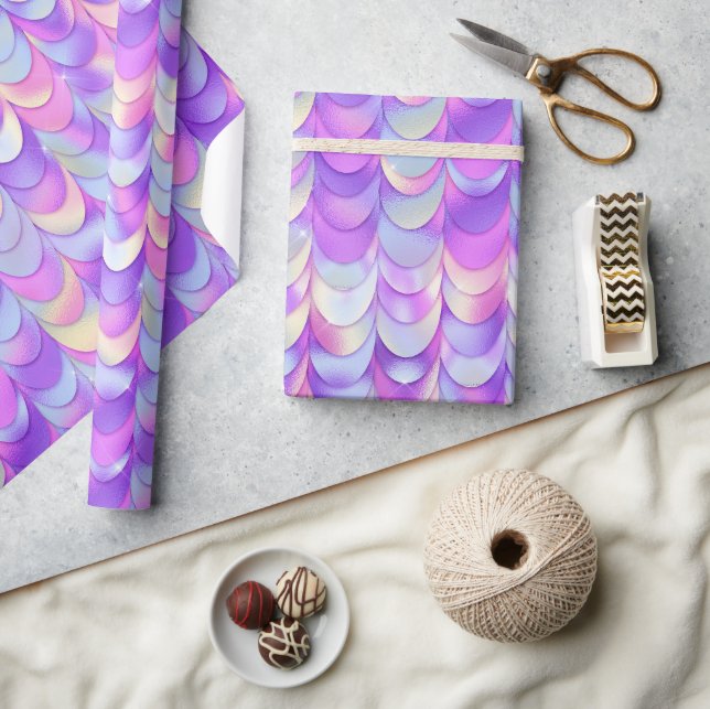 Purple and Blue Scales Iridescent Gradient Wrapping Paper (Crafts)