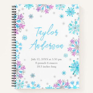 Purple and Blue Snowflakes Baby Birth Statistics Notebook