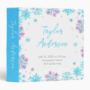 Purple and Blue Snowflakes Birth Stats Binder