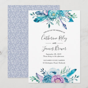 Purple and blue spring floral Wedding invitation