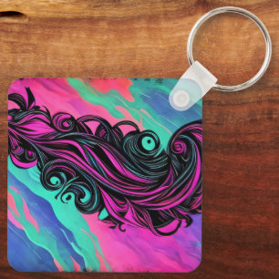 Purple and Blue Swirl Art Plate Keychain