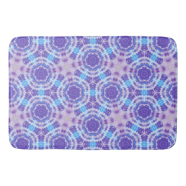 Purple and Blue Tie Dye Pattern Bath Mat (Front)