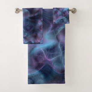 purple and blue turquoise Marble abstract Bath Towel Set