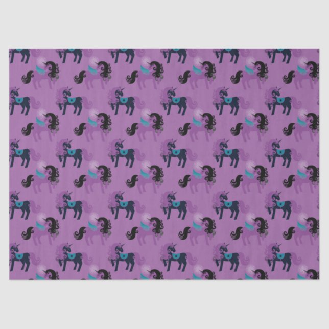 Purple and Blue Unicorns on Lavender Decoupage Tissue Paper (Front)