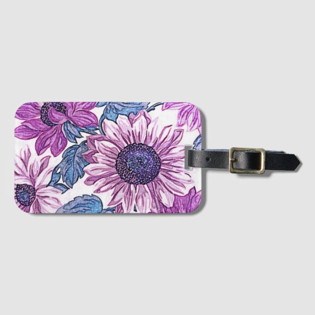 Purple and Blue Vintage Flower Art Luggage Tag (Front Horizontal)