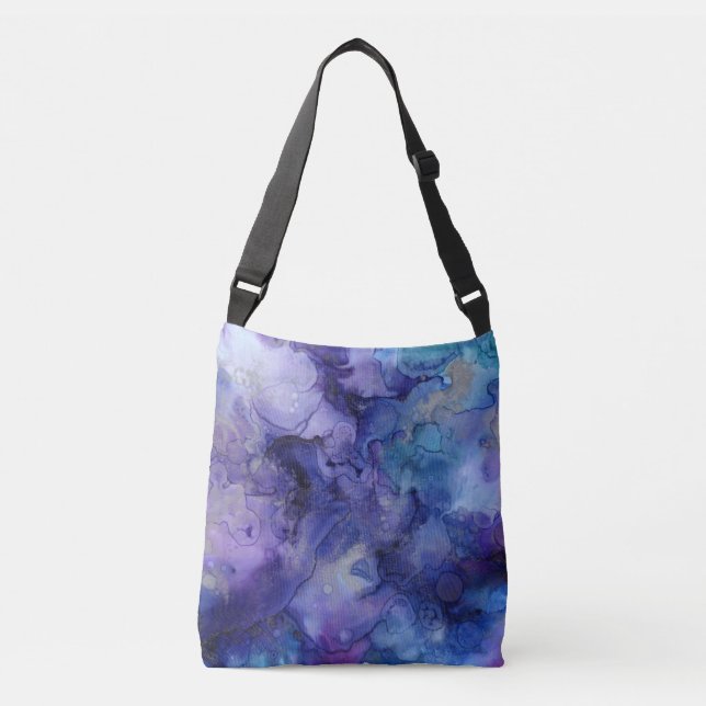 Purple and Blue Watercolor Crossbody Bag (Front)