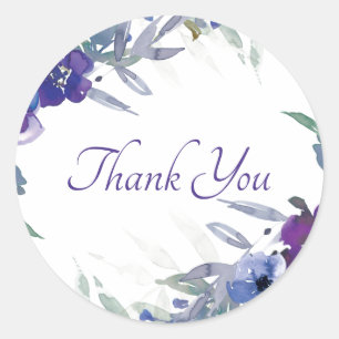 Purple and blue watercolor floral thank you  class classic round sticker