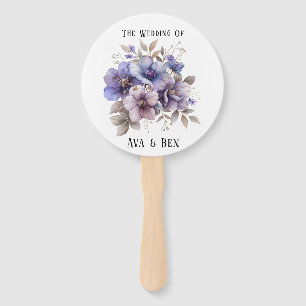 Purple and Blue Watercolor Floral Wedding Hand Fan