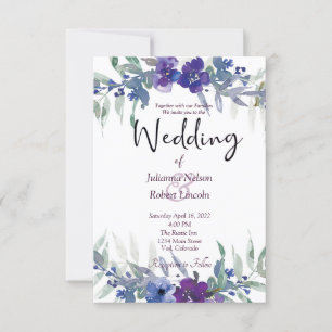 Purple and blue watercolor floral wedding invitati invitation