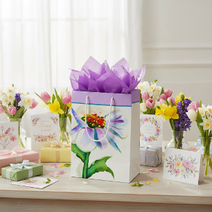 Purple and blue watercolor flower medium gift bag