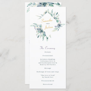 Purple and Blue Watercolor Flowers Wedding Program