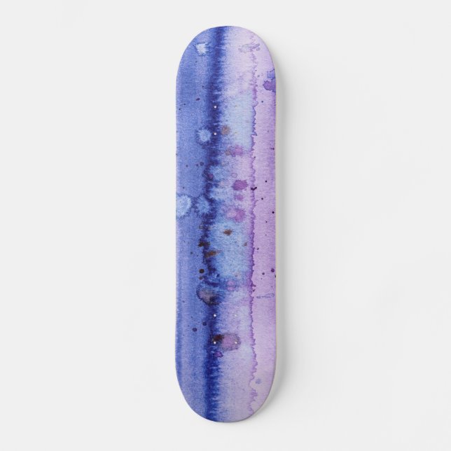 Purple and Blue Watercolor Marbled Paint Skateboard (Front)