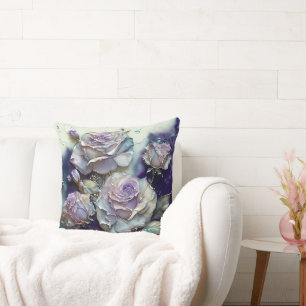 Purple and Blue Watercolor Rose Enlarged Throw Pillow