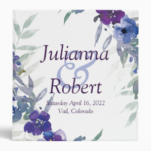 Purple and blue watercolor wedding 3 ring binder