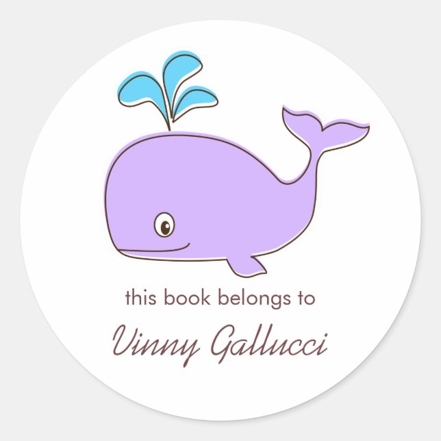 Purple and blue Whale Bookplates Classic Round Sticker (Front)