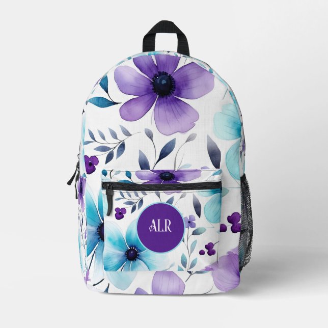 Purple and Blue Wild Flowers   Printed Backpack (Front)