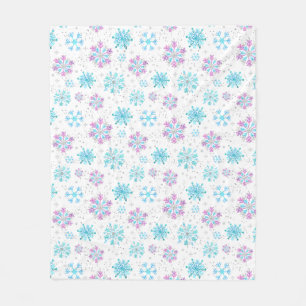 Purple and Blue Winter Snowflakes Fleece Blanket