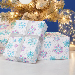 Purple and Blue Winter Snowflakes Pattern Wrapping Paper