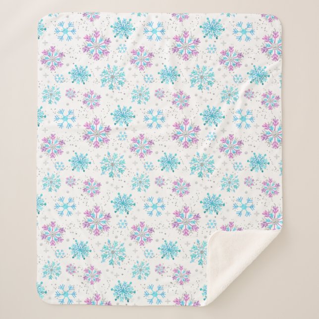 Purple and Blue Winter Snowflakes Sherpa Blanket (Front)