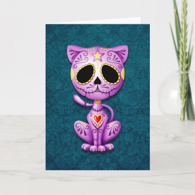 Purple and Blue Zombie Sugar Kitten Card (Front)