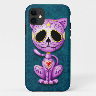 Purple and Blue Zombie Sugar Kitten iPhone 11 Case