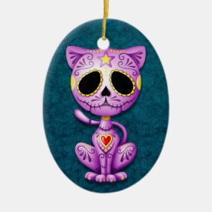 Purple and Blue Zombie Sugar Kitten Ceramic Ornament