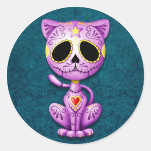 Purple and Blue Zombie Sugar Kitten Classic Round Sticker